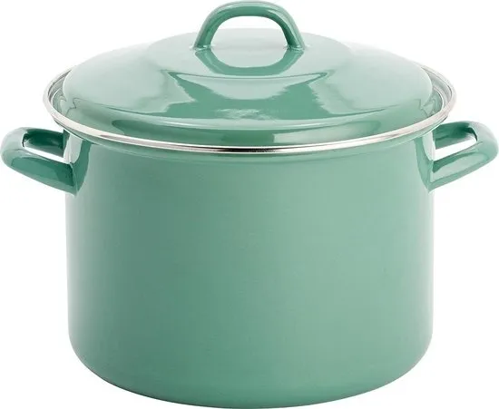 Lite-Body Magnus Soeppan/Stamppotpan met deksel - 24cm/8l - Emaille - Olijf groen - Inductie en gas