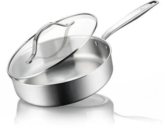 BE Living RVS Hapjespan Met Deksel - Ø 24 cm - Keramisch - Inductie Pan - PFAS Vrij Anti Aanbak - Bakpan - Essential Series