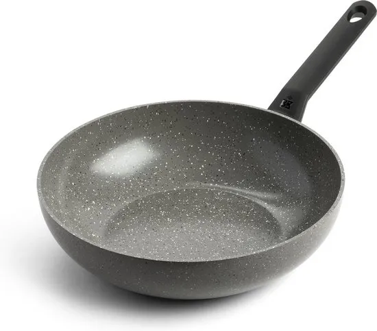 BK Granite Ceramic keramische wokpan 28cm - 3.7l - inductie wokpan - zonder deksel - ovenbestendig tot 160 graden - koudgreep - PFAS-vrij - Grijs