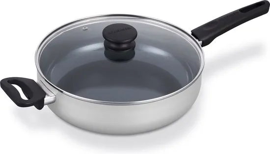 Brabantia INDU+ Hapjespan - Ø 28cm - met Deksel - Sauteerpan - Keramische Antiaanbaklaag - Geschikt voor Inductie - PFAS Vrij - Grijs