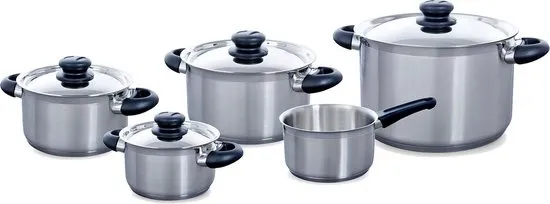 BK Karaat+ Pannenset 5-delig - 16/18/20/24cm - Zonder PFAS-vrije antikleeflaag - Pannenset inductie - RVS kookpan - Ovenbestendig tot 160°C - Met deksel - Zilver