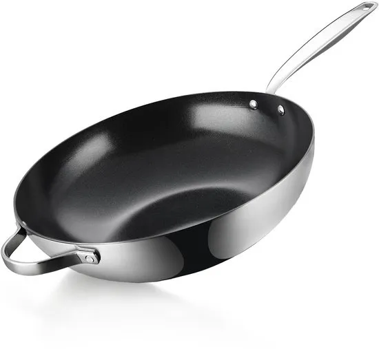 BE Living RVS Wokpan - Ø 32 cm - Keramisch - Inductie Pan - PFAS Vrij Anti Aanbak - Bakpan - Essential Series