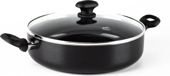 GreenChef Diamond Hapjespan 28cm met deksel - 4.25L - PFAS-vrije antikleeflaag - Hapjespan inductie - Keramische pan - Ovenbestendig tot 160°C - Koelgreep - Glazen deksel - Zwart
