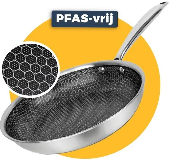 Pasper Koekenpan Ø 30 cm - PFAS & PTFE vrij - Inductie, Elektrisch, Keramisch & Gas - RVS Honingraat Anti-Aanbakpan