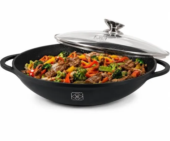 Kookkunst Holland wokpan met glazen deksel Ø 32 cm - inductie PTFE-vrij