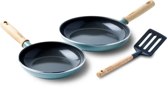 GreenPan Mayflower Koekenpannenset 3-delig - 20/24 cm - PFAS-vrije antikleeflaag - Pannenset inductie - Keramische pan - Niet ovenbestendig - Koudgrepen - Blauw