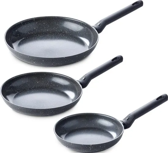 BK Universe Koekenpannenset 3-delig - 20/24/28cm - PFAS-vrije antikleeflaag - Pannenset inductie - Keramische pan - Ovenbestendig tot 160°C - Koudgreep - Zwart/graniet