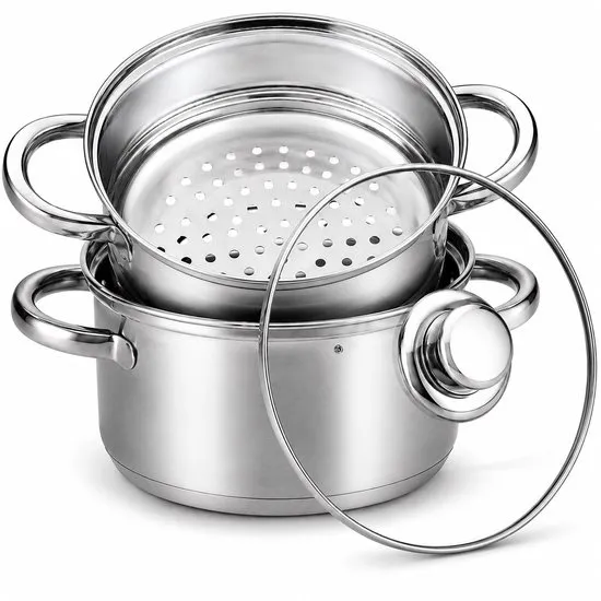 Aviro Stoompan - Glazen Deksel - 3,1L - 20 CM - Inductie En Gas - 3-Delige Rijst- En Groentestomer - RVS