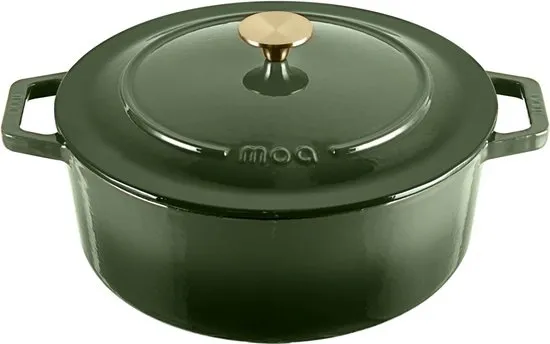 MOA Gietijzeren Braadpan - 7,2L Stoofpot - Voor Alle Warmtebronnen incl. Inductie - Met Deksel - Ø 30cm - Anti-Aanbaklaag - PFAS-vrij - Groen
