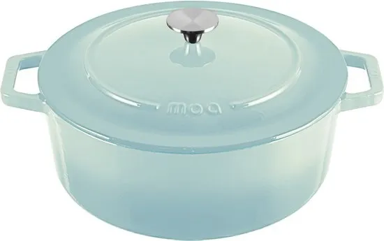 MOA Gietijzeren Braadpan - 7,2L Stoofpot - Voor Alle Warmtebronnen incl. Inductie - Met Deksel - Ø 30cm - Anti-Aanbaklaag - PFAS-vrij - Lichtblauw