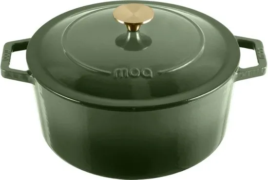 MOA Gietijzeren Braadpan - 5,7L Stoofpot - Voor Alle Warmtebronnen incl. Inductie - Met Deksel - Ø 26cm - Anti-Aanbaklaag - PFAS-vrij - Groen
