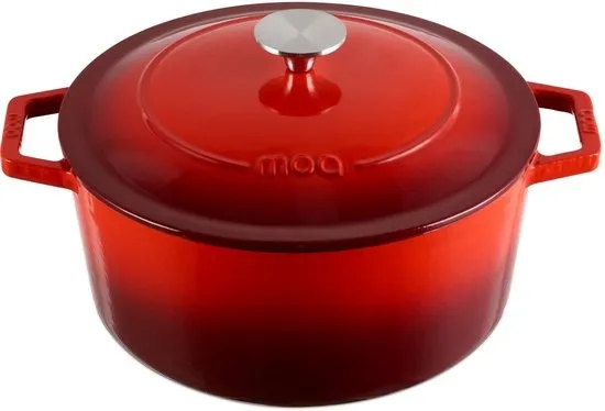 MOA Gietijzeren Braadpan - 5,7L Stoofpot - Voor Alle Warmtebronnen incl. Inductie - Met Deksel - Ø 26cm - Anti-Aanbaklaag - PFAS-vrij - Rood