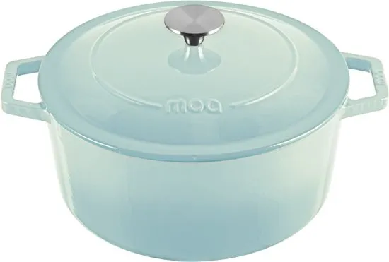 MOA Gietijzeren Braadpan - 5,7L Stoofpot - Voor Alle Warmtebronnen incl. Inductie - Met Deksel - Ø 26cm - Anti-Aanbaklaag - PFAS-vrij - Lichtblauw