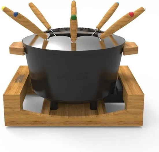 Princess Fonduepan 173025 – Elektrische fondueset - 8 personen - Geschikt voor kaas, olie, chocolade en bouillon - 2 meter snoer - Regelbare thermostaat - Bamboe – 1.5 liter