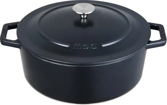 MOA Gietijzeren Braadpan - 7,2L Stoofpot - Voor Alle Warmtebronnen incl. Inductie - Met Deksel - Ø 30cm - Anti-Aanbaklaag - PFAS-vrij - Zwart