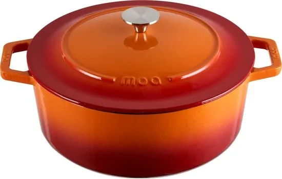 MOA Gietijzeren Braadpan - 5,7L Stoofpot - Voor Alle Warmtebronnen incl. Inductie - Met Deksel - Ø 26cm - Anti-aanbaklaag - PFAS-vrij - Oranje