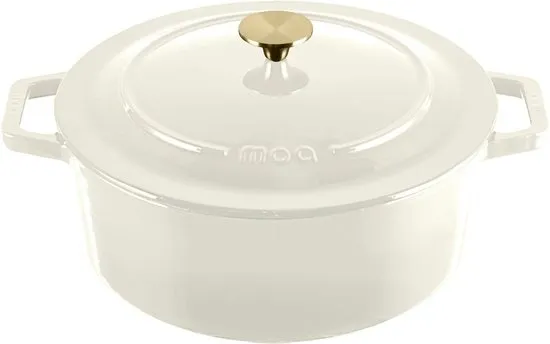 MOA Gietijzeren Braadpan - 7,2L Stoofpot - Voor Alle Warmtebronnen incl. Inductie - Met Deksel - Ø 30cm - Anti-Aanbaklaag - PFAS-vrij - Wit