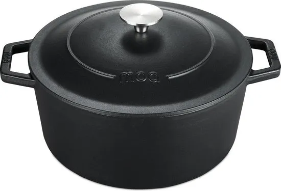 MOA Gietijzeren Braadpan - 5,7L Stoofpot - Voor Alle Warmtebronnen incl. Inductie - Met Deksel - Ø 26cm - Anti-Aanbaklaag - PFAS-vrij - Zwart
