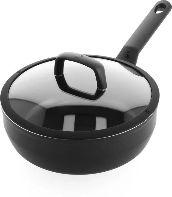 BK Easy Induction Hapjespan 24cm - 3.4L - PFAS-vrije antikleeflaag - Hapjespan inductie - Keramische hapjespan - Ovenbestendig tot 160°C - Koudgrepen - Met glazen deksel - Zwart