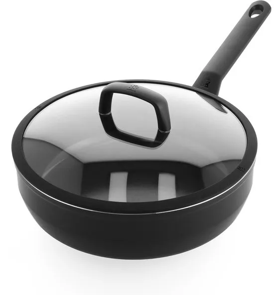 BK Easy Induction Hapjespan 28cm met deksel - 4.6L - PFAS-vrije antikleeflaag - Hapjespan inductie - Keramische hapjespan - Ovenbestendig tot 160°C - Koudgrepen - Met glazen deksel - Zwart