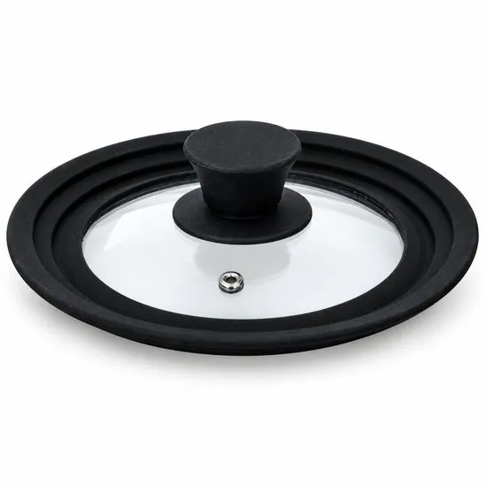 Universeel pannendeksel - 16, 18 en 20 cm - Glas met siliconen rand - Zwart - 1 stuk