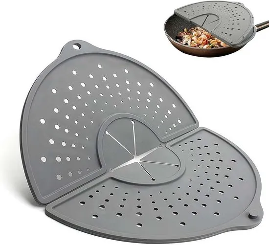 Anti Spatdeksel Met Stoomgaten - Ø 32 cm - Opvouwbare Siliconen Spatbescherming - Overkookdeksel - Siliconen Deksels - Magnetron Spatdeksel - Anti Spatscherm Pan - Vaatwasserbestendig - Voor dagelijks koken - Grijs