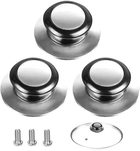 Set van 3 vervangende dekselknoppen – Dekselgrepen – Universele dekselknoppen voor kookgerei – Geschikt voor glazen deksels – Keukenaccessoires – Bakeliet – Zwart