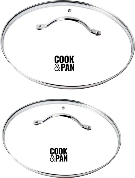 Cook & Pan Glazen Pannendeksel Set 2-delig Ø 24 & 28 cm Universeel - PFAS vrij - Met Stoomgaatje - Deksel van Glas voor Pannen - Voorkomt Overkoken