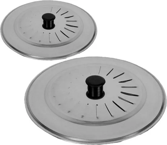 Gerimport Set 2x stuks universele spatdeksels - pannendeksels - rvs - met stoomuitlaat - Dia 22 en 30 cm