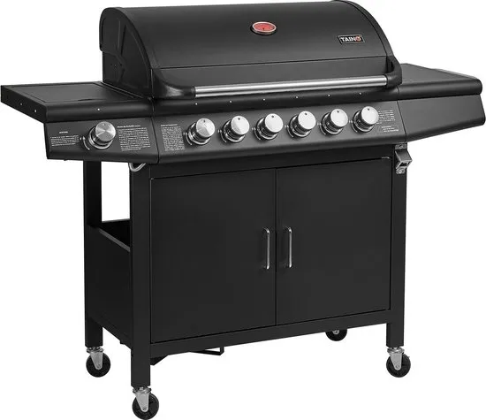 TAINO RED 6+1 gasbarbecue - BBQ grillkar branders zijbrander zwart