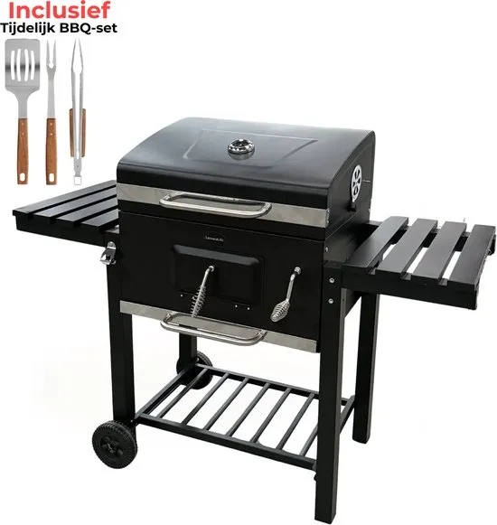 LuxoraLife - Titan 2.0 Houtskool BBQ & Smoker – PFAS vrij – Robuuste 28 kg uitvoering – Verstelbaar Kolenrooster – Grilloppervlak 57 x 42 cm – Zwart