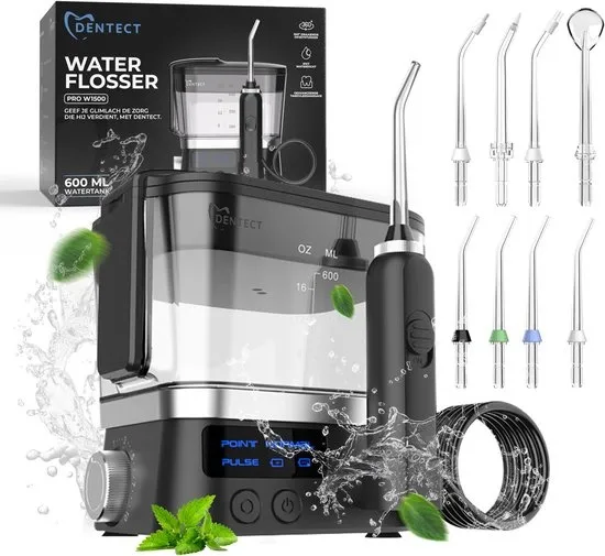 Dentect Waterflosser W1500 - Neusdouche - Monddouche - Tongschraper - Tongreiniger - Beugel schoonmaken - Tandplak verwijderen - Tandsteenverwijderaar - 600 ML