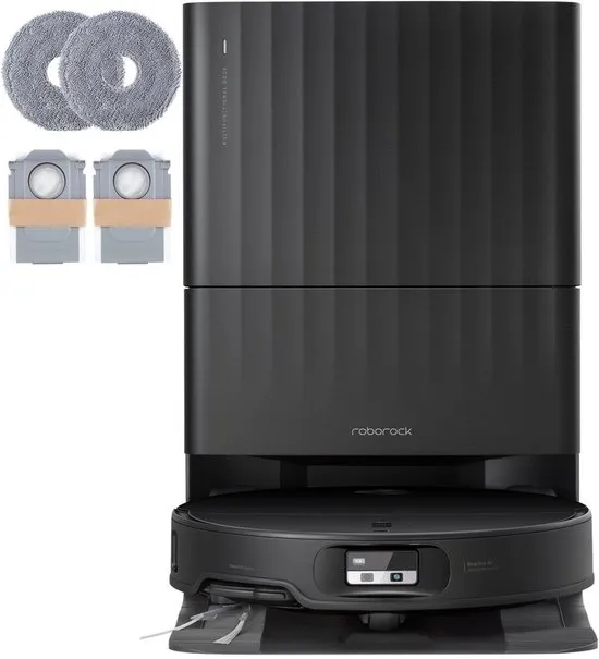 Roborock Qrevo Edge 2 Set-robotstofzuiger met dweilfunctie-25.000 Pa-7,98 cm ultraslank-12 mm dweilheffing-80°C warmwatermopwas& zelfreinigend station-FlexiArm-RetractSense navigatie-dubbel anti-klitssysteem-reactieve AI & Roborock app-bediening