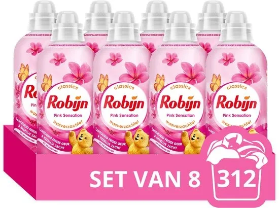 Robijn Wasverzachter - Pink Sensation - 8 Stuks - 312 Wasbeurten - Voordeelverpakking