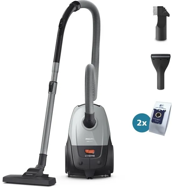 Philips 2000-Serie Stofzuiger met Zak - 800 W - Compact & Lichtgewicht - HEPA-filtersysteem - 9 meter bereik - Meubelmondstuk - Inclusief S-Bags - (XD2142/12)