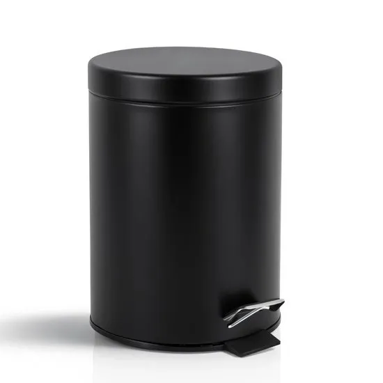 HUSH Living - Prullenbak Metaal - 5L- Soft Close Deksel - Pedaalemmer - Uitneembare Binnenemmer - Compact - Badkamer & Toilet - Zwart