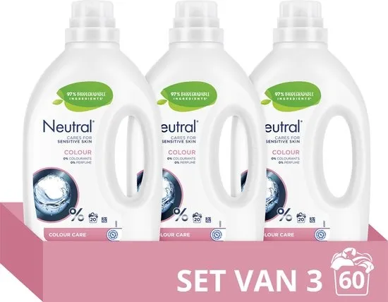 Neutral - Vloeibaar Wasmiddel - Kleur - parfum vrij - 3 flessen - 60 wasbeurten - Voordeelverpakking
