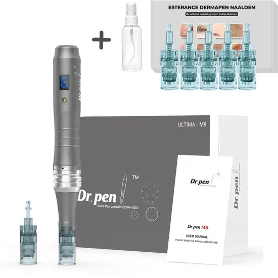 Originele Dr.Pen Ultima M8 - Draadloze Dermapen - Digitale Snelheidweergave - Microneedling - Huidverzorging - incl. 5x 16 pin naalden (merk esterance) & Sprayflesje 50 ml voor desinfectie