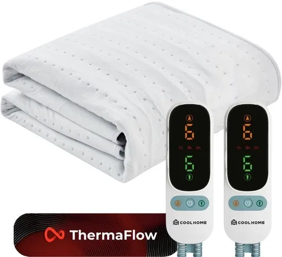 CoolHome UB26 Elektrische Onderdeken- 2 Persoons – 190x140 cm – 6 Warmtestanden - Dual zone– Timer & Oververhittingsbeveiliging - Extra zacht - Wit