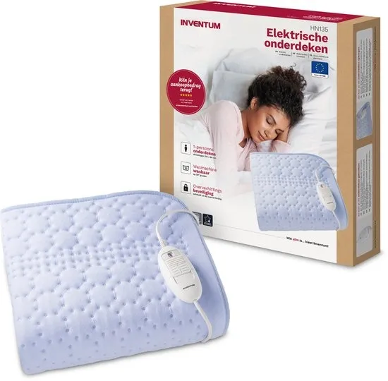 Inventum HN135 elektrische onderdeken 150x80 cm - 1 persoons - Warmtedeken - 3 warmtestanden - Fleece - Lichtblauw