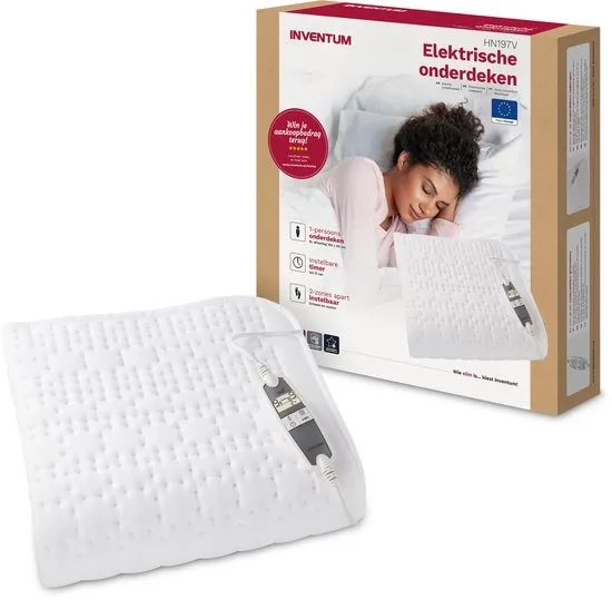 Inventum HN197V elektrische onderdeken 160x80 cm - 1 persoons - Warmtedeken - 9 warmtestanden - Aparte voetzone - Anti-allergie - Antibacterieel - Turbostand - Fleece - Wit