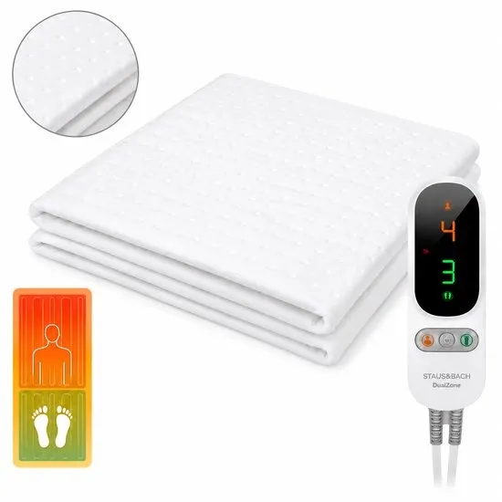 Eenpersoons elektrische onderdeken met aparte voetzone - 190x90 cm - Anti allergie - Antibacterieel - 6 warmtestanden - Voetwarmte - Warmtedeken - Fleece - STAUS&BACH DualZone - Wit