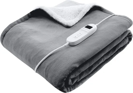 Bloomfold Elektrische Deken - 160 x 130 cm - Wasmachinebestendig - 1 Persoons - 9 Standen - Met Timer - Warmtedeken - Grijs/flannel