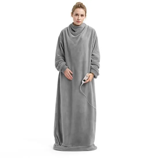 Goliving Elektrische Deken met Mouwen XXL - Fleece plaid met 9 Standen en Timer - Knuffeldeken Groot - Wasbaar Elektrische Deken - 195x125cm - Grijs