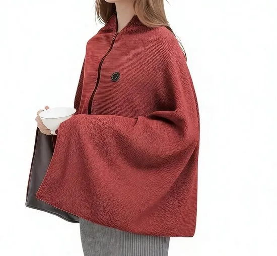 Dames Verwarmde Schoudermantel - verwarmde deken - 150x80cm - 3 Standen - Warmtedeken - USB-oplaadbaar - Cape-Warmtedeken Oplaadbaar - voor kantoor, bank, reizen en kamperen, snelle warmteafvoer - rood