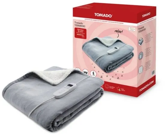 Tomado TEB1802G - Elektrische bovendeken - Warmtedeken - Omslagdeken - Superzachte fleece stof - 180 x 130 cm