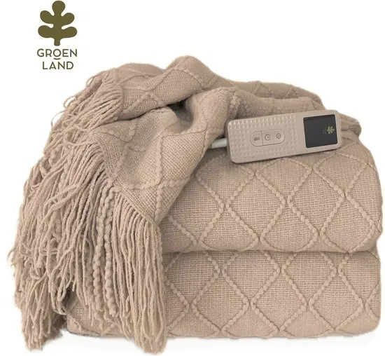 Groenland BOHEM Design Warmtedeken voor de Bank 180 × 130 cm Taupe Dawn | Verwarmde Plaid · Elektrische Deken voor de Bank | Wasbaar · 9 Warmtestanden · Timer met Automatische Uitschakeling