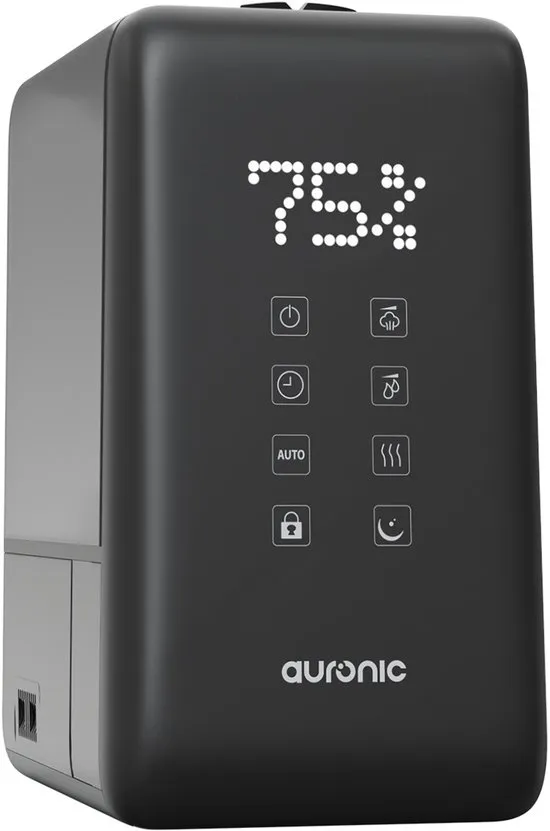 Auronic Luchtbevochtiger - 6L Tankcapaciteit Incl. Waterfilter - 50m2 - Babykamer & Slaapkamer - 3 Vernevelingsstanden - Zwart