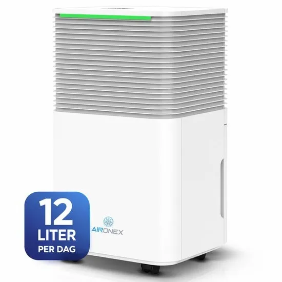 Aironex Luchtontvochtiger - 12 liter per dag - Wasdroogfunctie - Stil &Energiezuinig - Voorkomt Schimmel - Ontvochtiger voor slaapkamer, badkamer, zolder & kelder - Slimme Dehumidifier