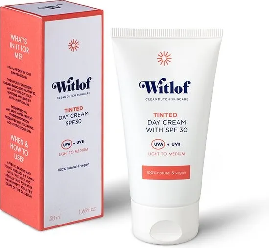 Witlof Skincare Tinted Day Cream SPF30 – 50 ML – Niacinamide & Hyaluronzuur – Getinte Dagcrème – Alle Huidtypen – 100% Natuurlijk – Vegan – In Nederland geproduceerd